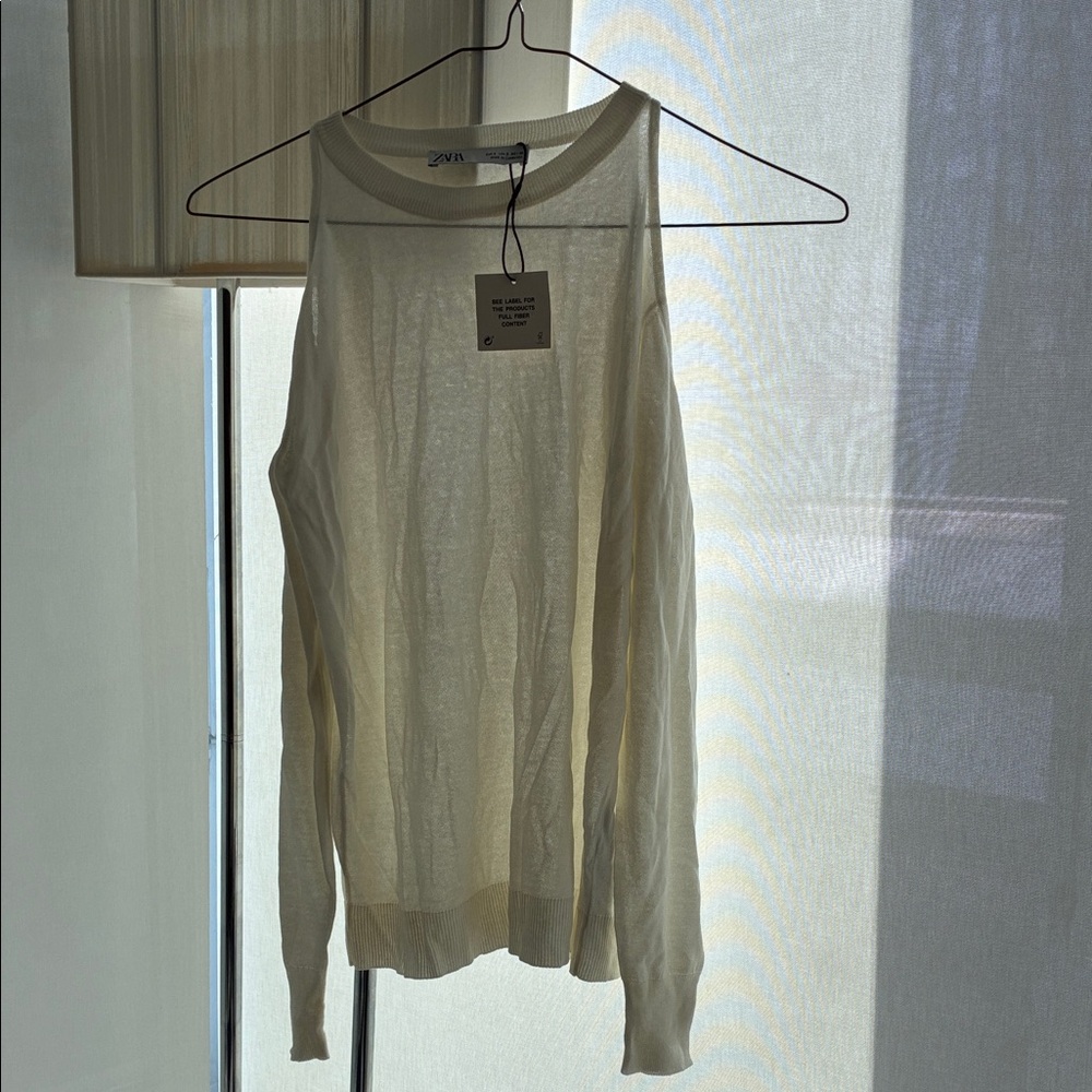 Zara Cream Women's Cold Shoulder Sweater